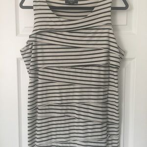 Cream & black sleeveless top w/draping